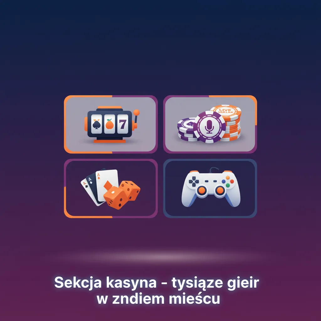 Sekcja kasyna z kafelkami gier: sloty, ruletka, blackjack, poker wideo, gry instant, crash i game shows.
